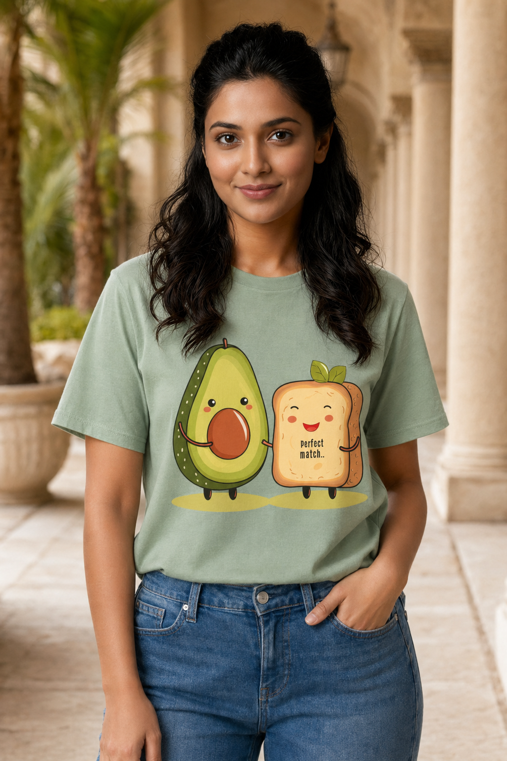Avocado Toast Print Regular Fit Tshirt - Female Mockup 1 Main image