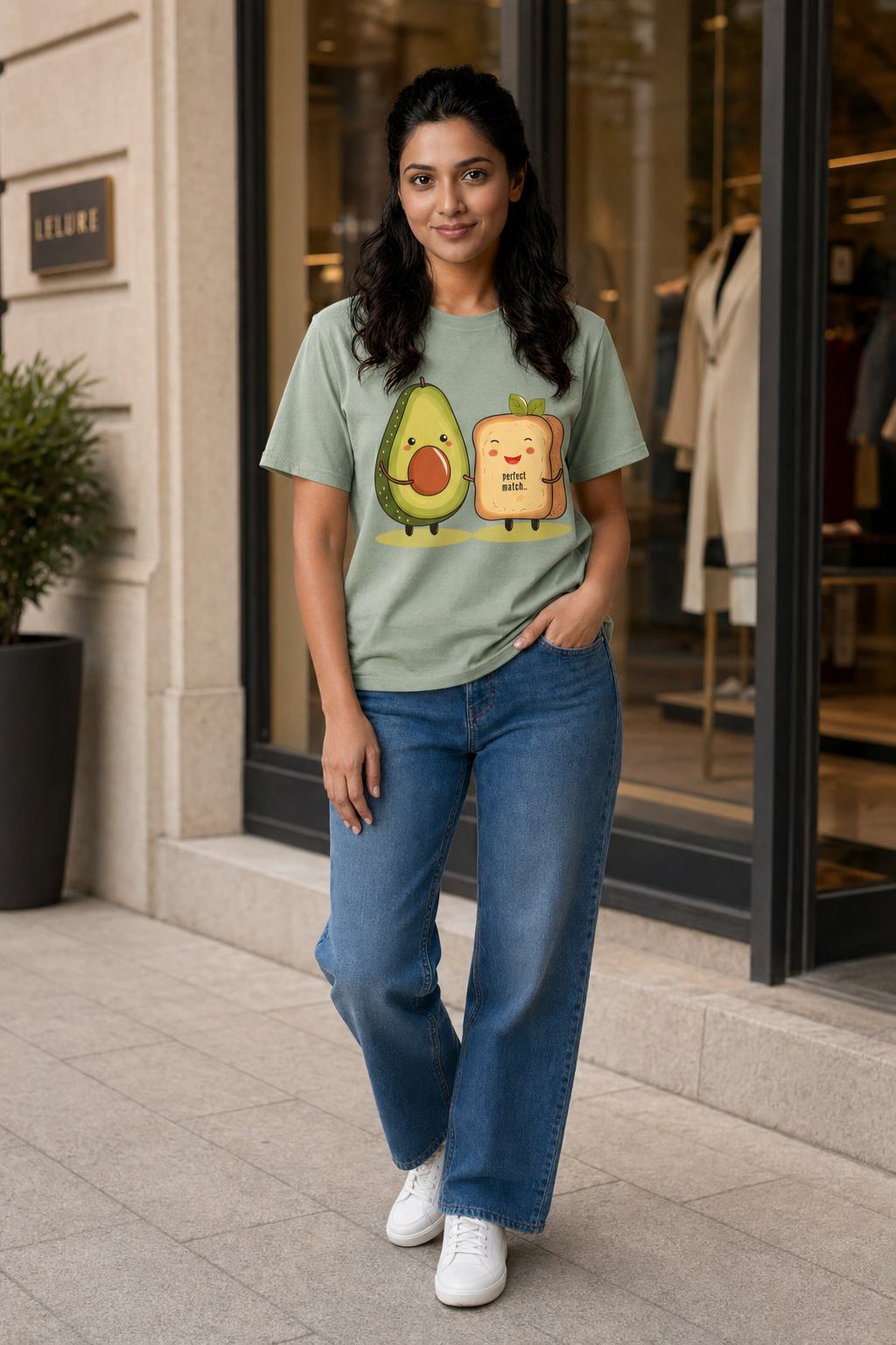 Avocado Toast Print Regular Fit Tshirt - Female Mockup 4