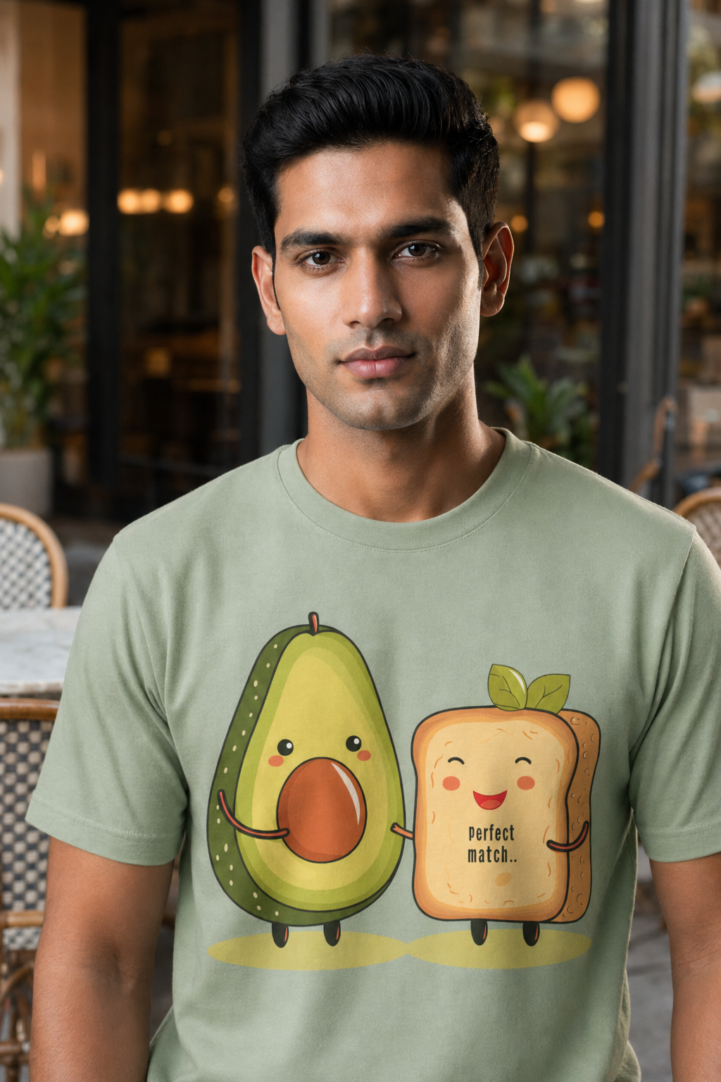 Avocado Toast Print Regular Fit Tshirt - Male Mockup 4